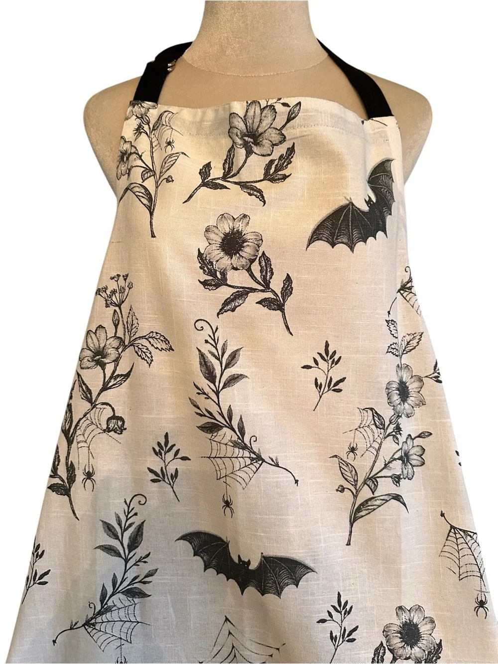 Halloween Spooky Botanical & Bat Apron Cream Black Goth Fall Cooking